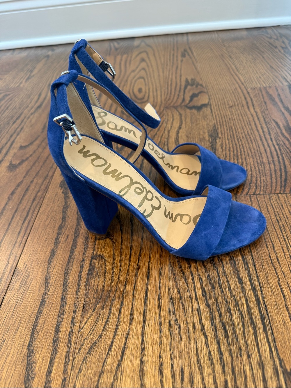 Sam Edelman Royal Blue Suede Ankle-Strap Block Heels - Picture 2 of 2
